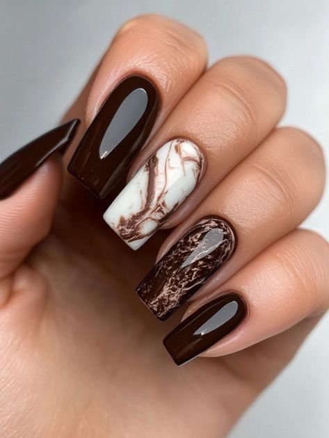 Marble Nail Design - Chocolate Marble Swirl